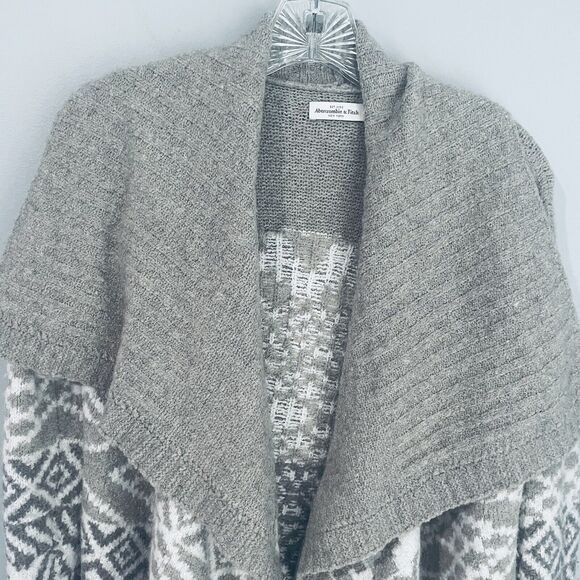 Abercrombie & Fitch Women's Small Gray Fair Isle Cardigan Oversized Wool Blend - Picture 2 of 10